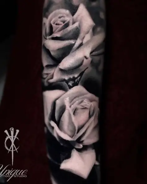 White Roses Black Background Tattoo