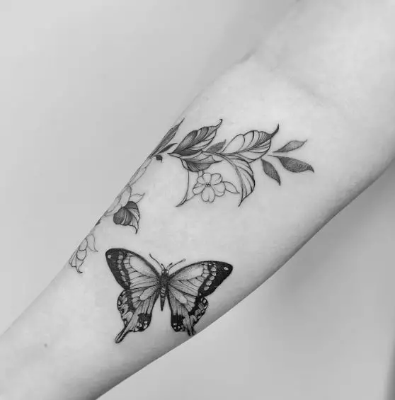 Floral Butterfly Forearm Tattoo