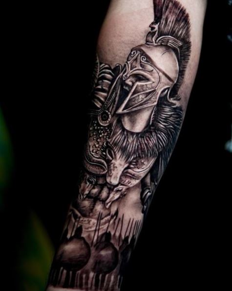 Spartan Warrior Commanding Army of Spartans Arm Tattoo