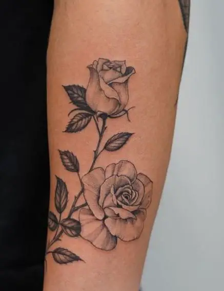 White Roses and Shaded Leaves Arm Tattoo