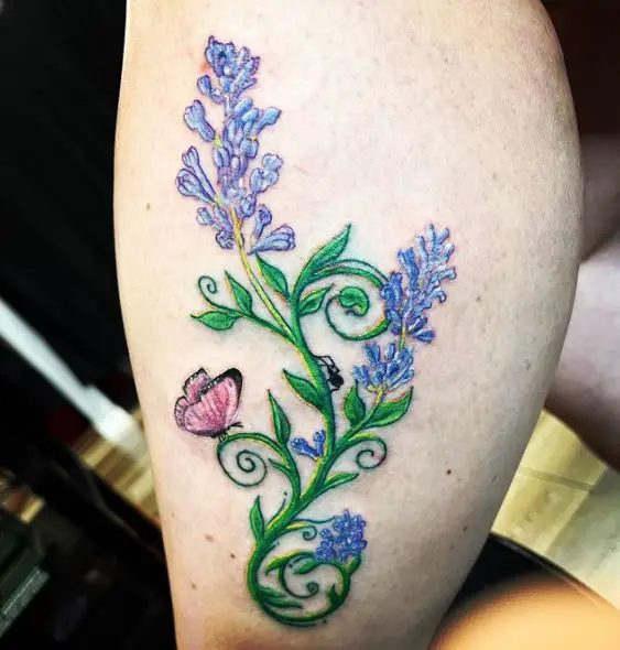 Blue Flowers and Butterfly Tattoo