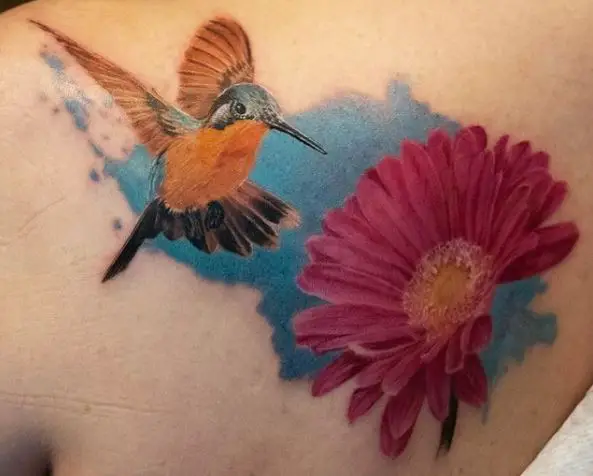 Colorful Realistic Hummingbird Tattoo