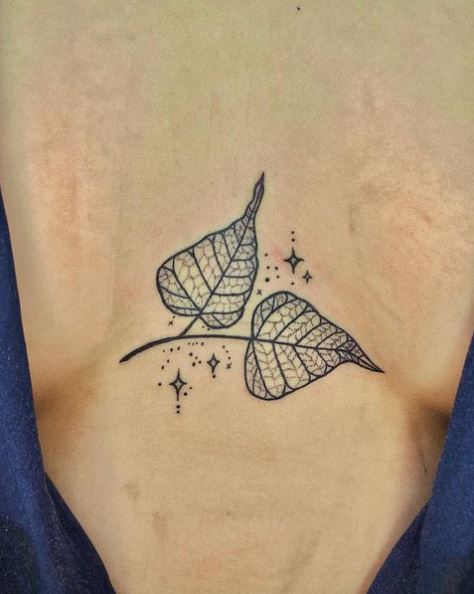 Stars and Bodhi Leaves Chest Tattoo