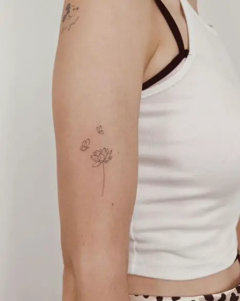 Minimalistic Flower and Butterflies Arm Tattoo