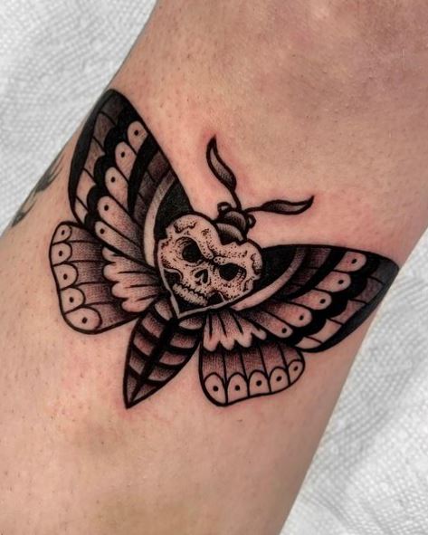 Skull Death Moth Leg Tattoo