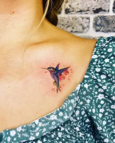 Small Realistic Hummingbird Tattoo on Shoulder