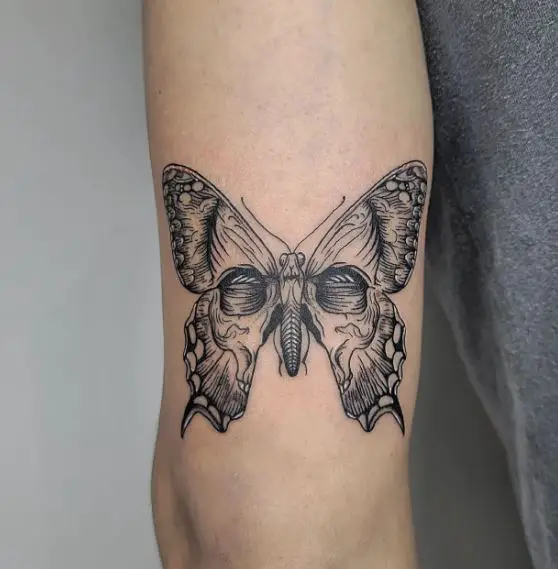 Skull Butterfly Elbow Tattoo