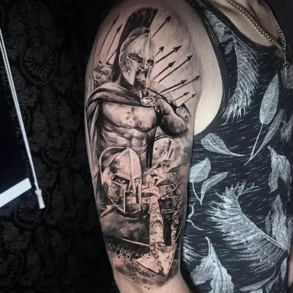 Army of Spartans with Spears in Battle Arm Tattoo