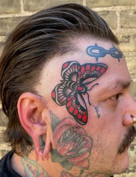 Colored Moth Temple Tattoo