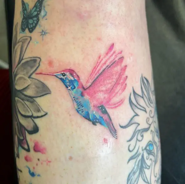Colored Hummingbird and Butterfly Tattoo