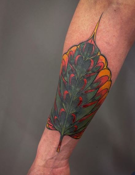 Colored Bodhi Leaf Forearm Tattoo