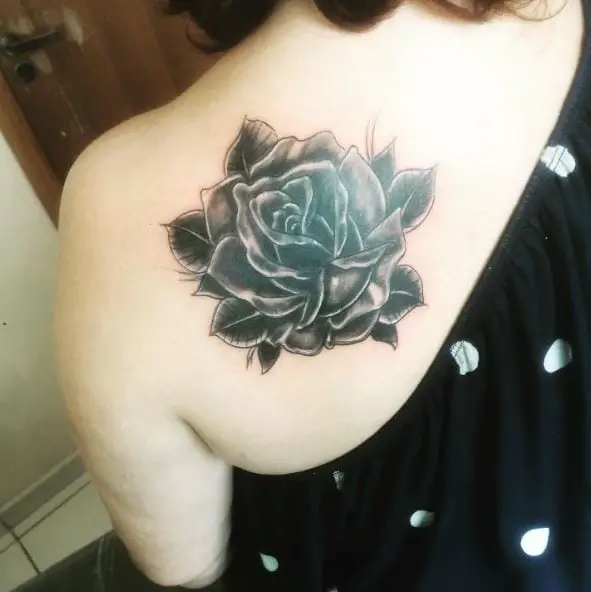 Big Black Rose Shoulder Tattoo