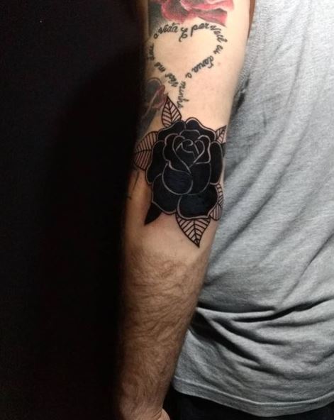 Dark Black Rose Elbow Tattoo