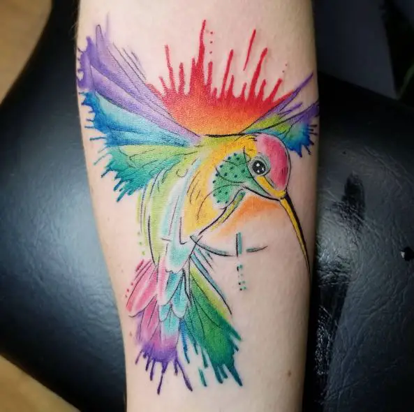 Watercolor Hummingbird Tattoo on Arm