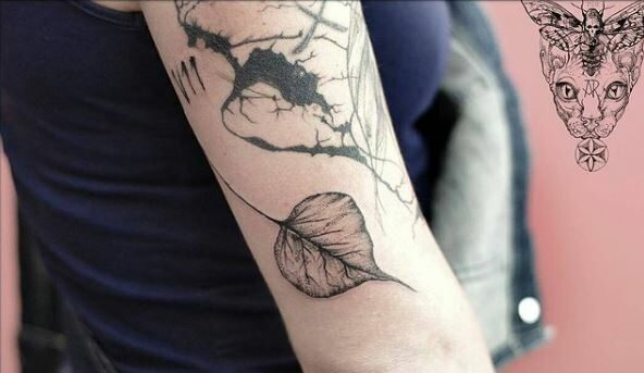 Bodhi Leaf Elbow Tattoo