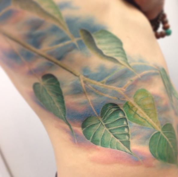 Bodhi Leaves Ribs Tattoo