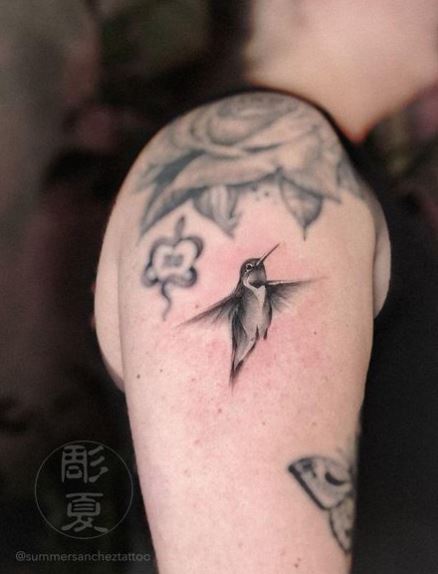 Chinese Ink Hummingbird Tattoo