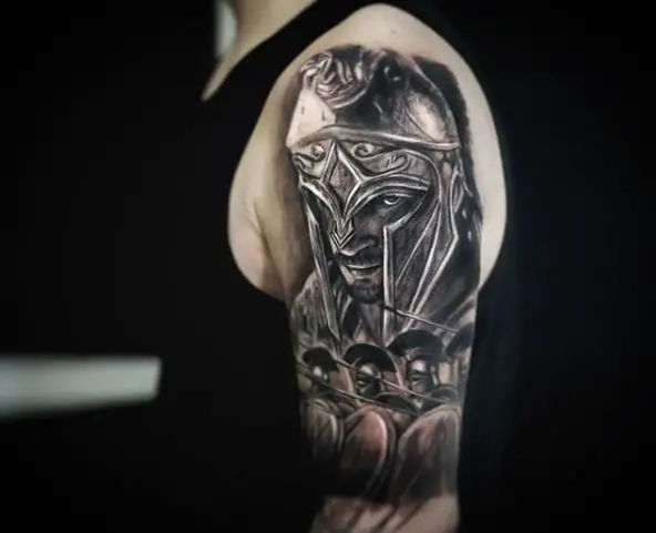 Spartan Commander and Army Going to Battle Arm Tattoo
