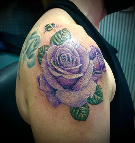 Big Purple Rose Shoulder Tattoo