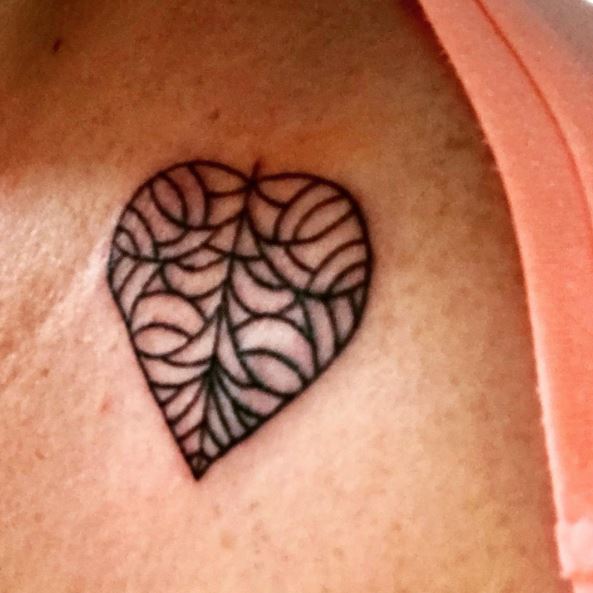 Black Lined Bodhi Leaf Tattoo