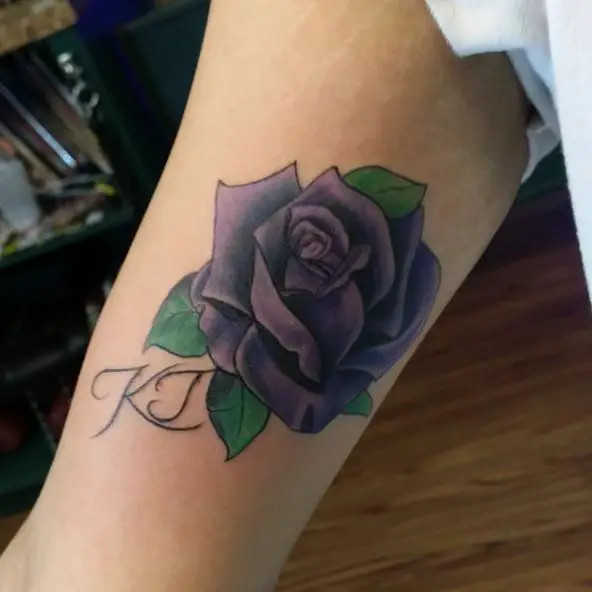 Purple Rose with Initials Tattoo