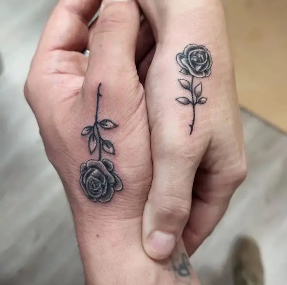 Matching Black Roses on Hands Tattoo