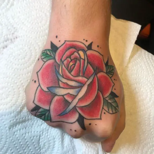Red Rose Flower Hand Tattoo