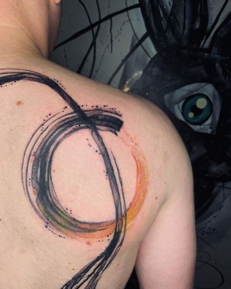 Free Hand Enso Back Tattoo