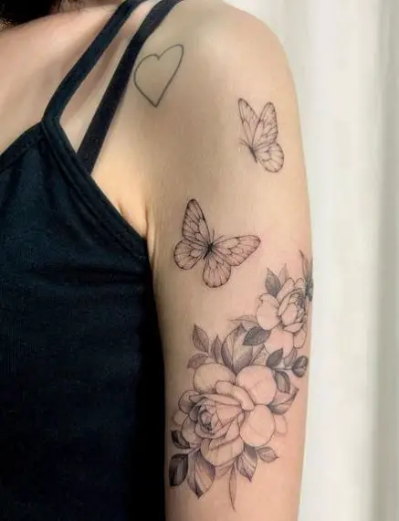 Butterflies and White Roses Tattoo
