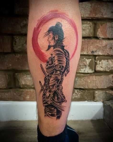 Samurai and Enso Calf Tattoo