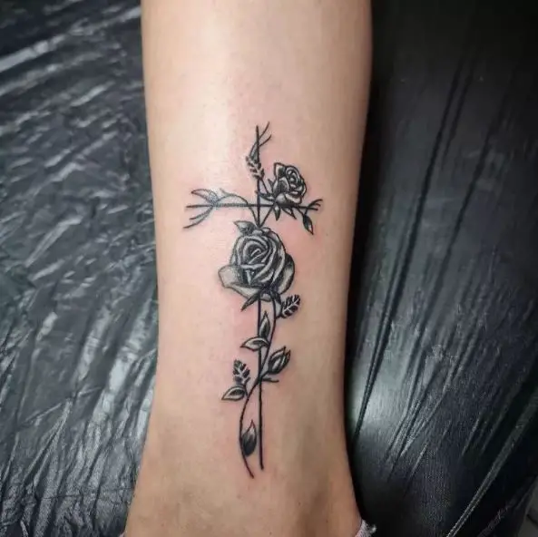 Black Roses Cross Shaped Tattoo