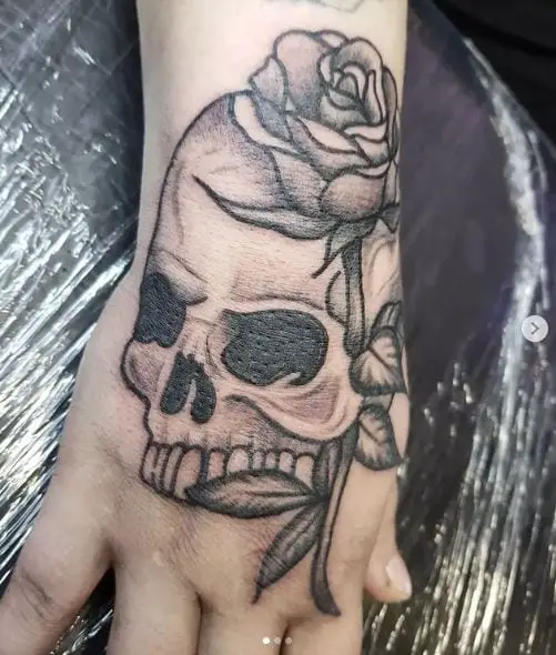 Black & Grey Rose and Skull Tattoo