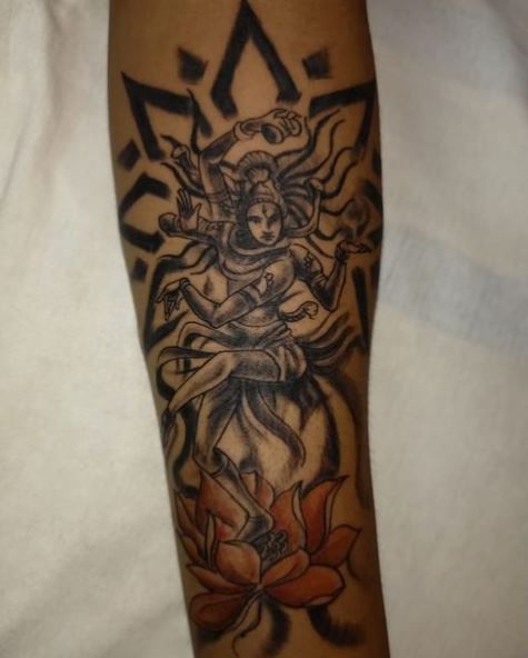 Red Lotus and Shiva Nataraja Forearm Tattoo