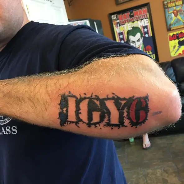 Black and Red Semi Colon IGY6 Forearm Tattoo