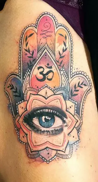 Colorful Hamsa Hand Tattoo