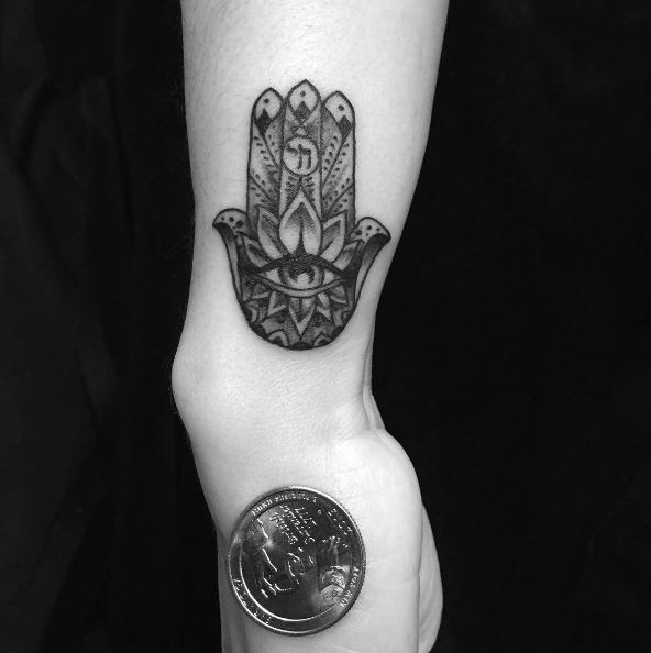 Dark Minimalistic Hamsa Hand Wrist Tattoo