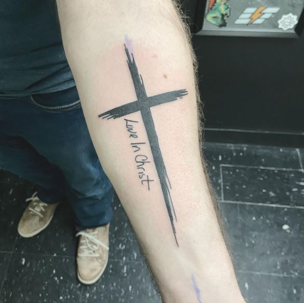 Love In Christ and Cross Forearm Tattoo