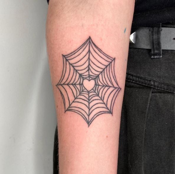 Spider Web with Heart Forearm Tattoo