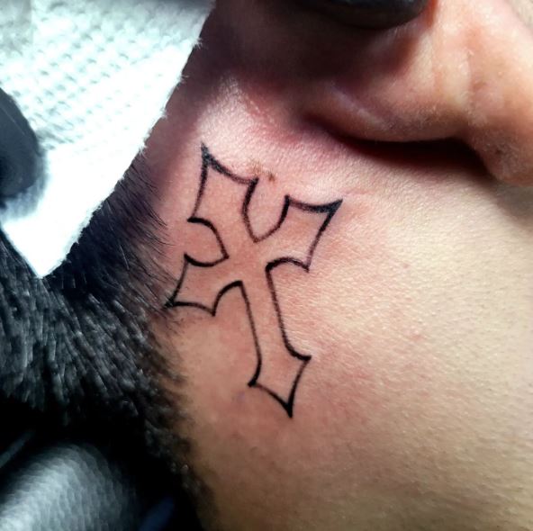 Black Cross Neck Tattoo