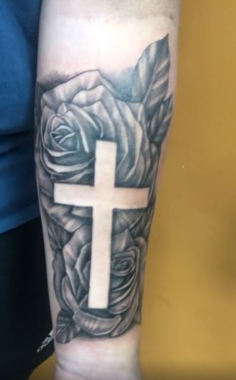 Roses and Cross Forearm Tattoo