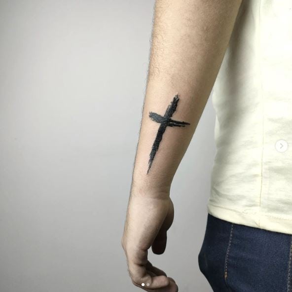 Black Cross Forearm Tattoo