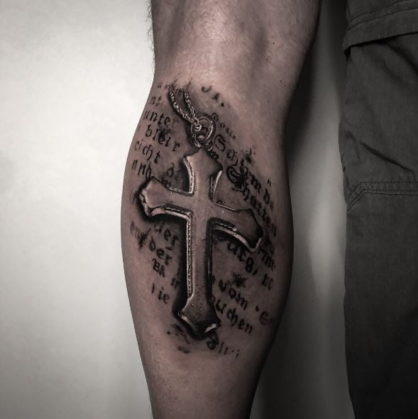 Shaded Cross on Chain Forearm Tattoo