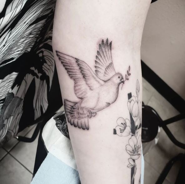 Dove with Olive Branch Forearm Tattoo