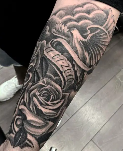 Rose and Dove Arm Sleeve Tattoo