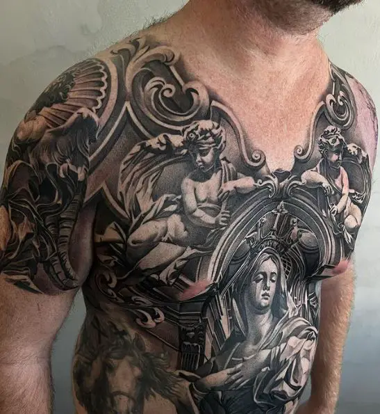 Grey Angels Upper Body Tattoo