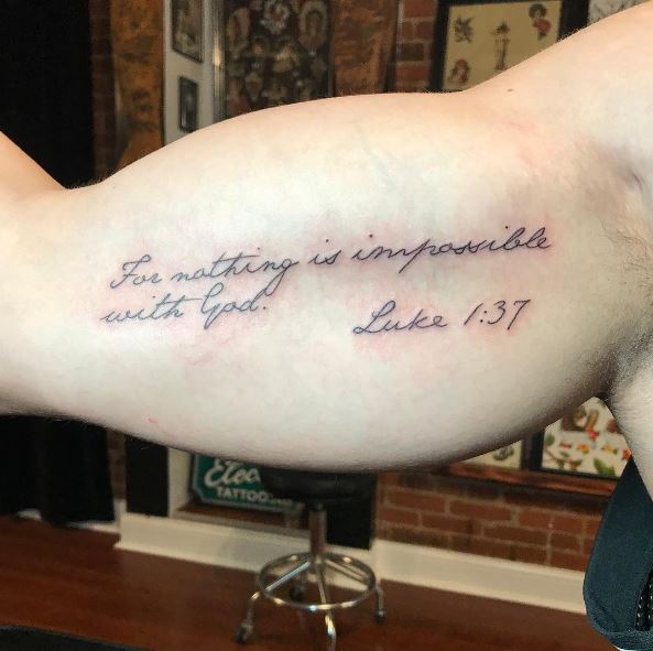 Luke 1:37 Bible Verse Biceps Tattoo