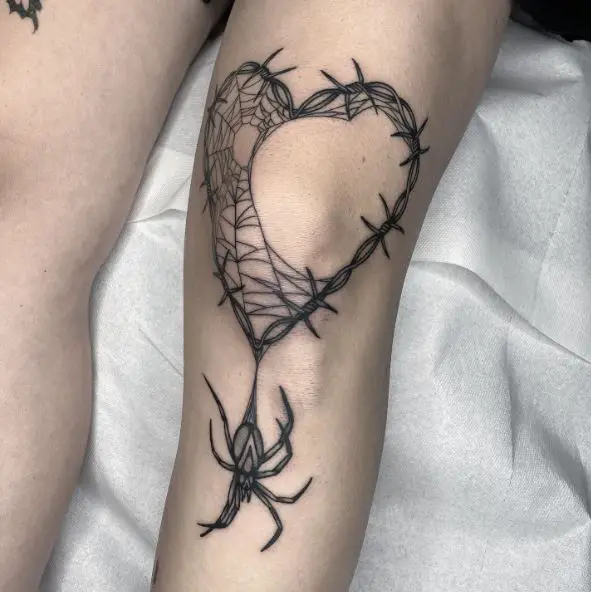 Spider and Heart Shaped Spider Web Tattoo