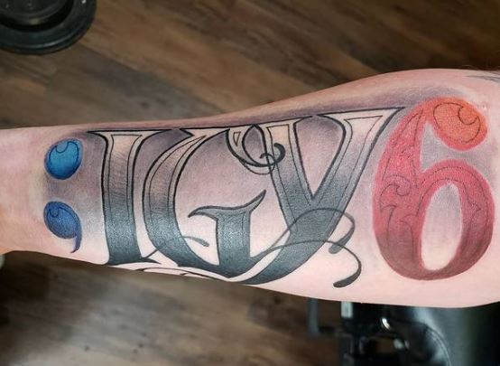 Colored IGY6 Semi Colon Forearm Tattoo