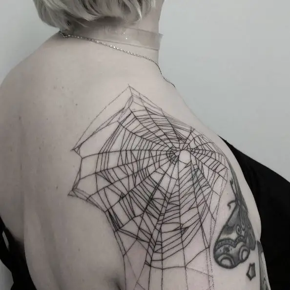 Big Spider Web Shoulder Tattoo