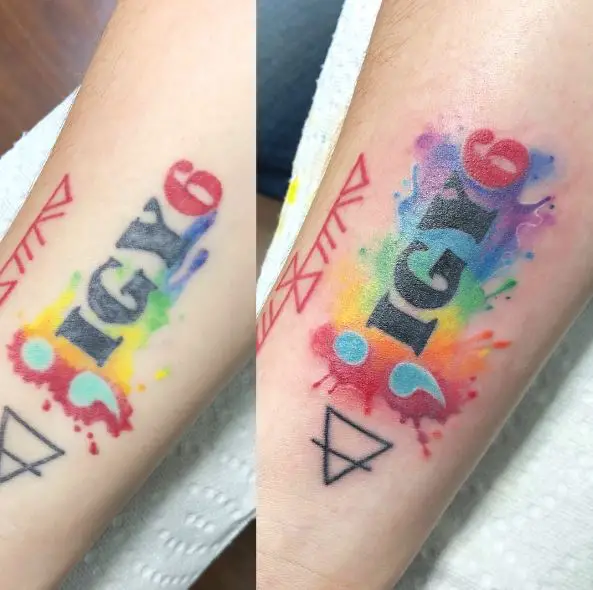 Water Color Semi Colon IGY6 Arm Tattoo